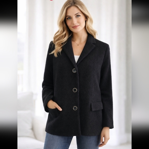 St. John Jackets & Blazers - St John Black Boucle' Knit Jacket With Gold Trimmed Buttons Size 16